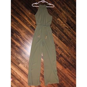 Topshop olive halter jumpsuit